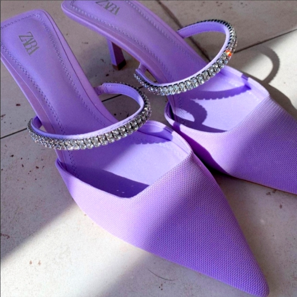 Zara Purple Mules with Rhinestone Strap